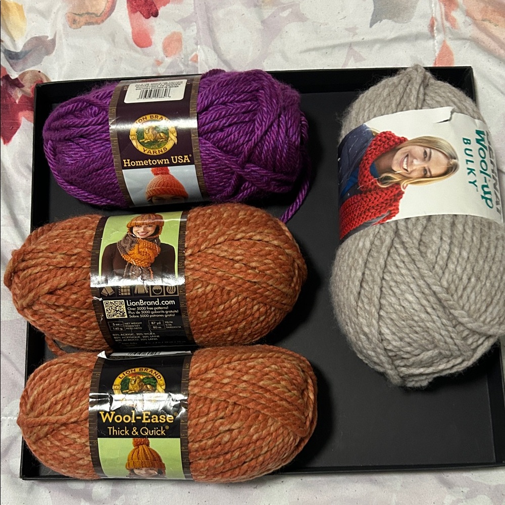 Super Bulky Yarn Bundle - Purple, Orange, and Taupe, Lot of 4 Skeins
